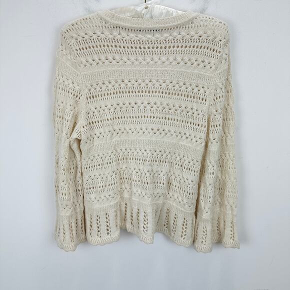 Madewell Scalloped Trim Sweater Tee 3/4 Sleeve Boho Cotton Blend Sand Small NWT - Picture 13 of 13